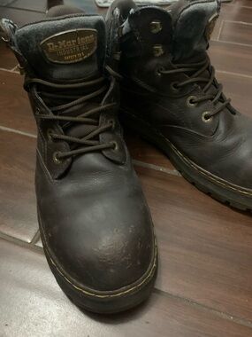 Dr. Martens Brown Industrial Leather Work Boots with Yellow Stitching sz:11